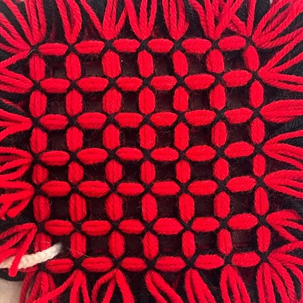 Handcrafted Woven Yarn Pot Holders Black & Red Square Set Of 2 7
